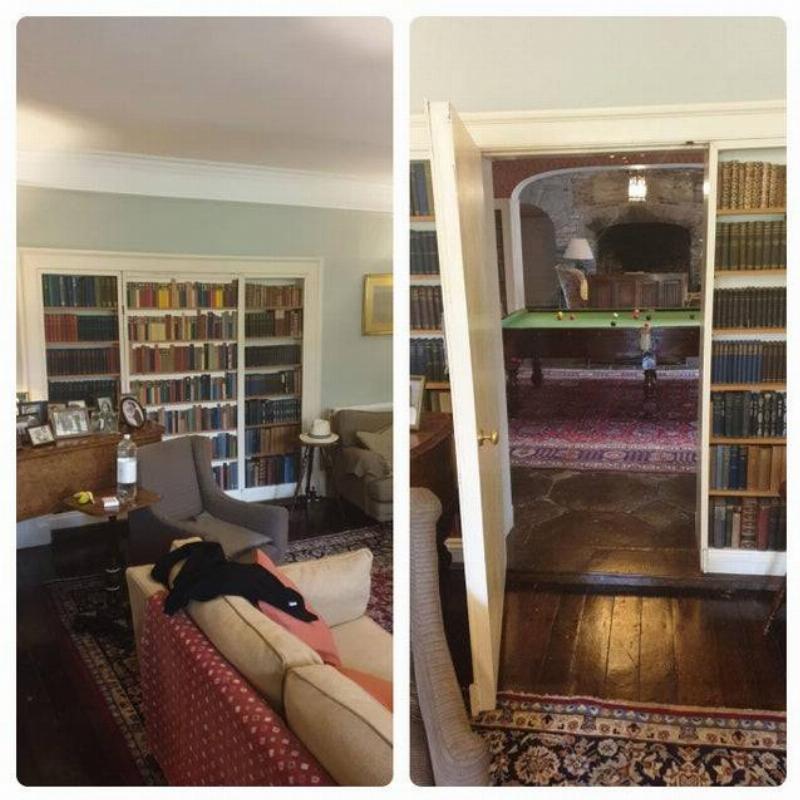 billiard room behind bookshelf