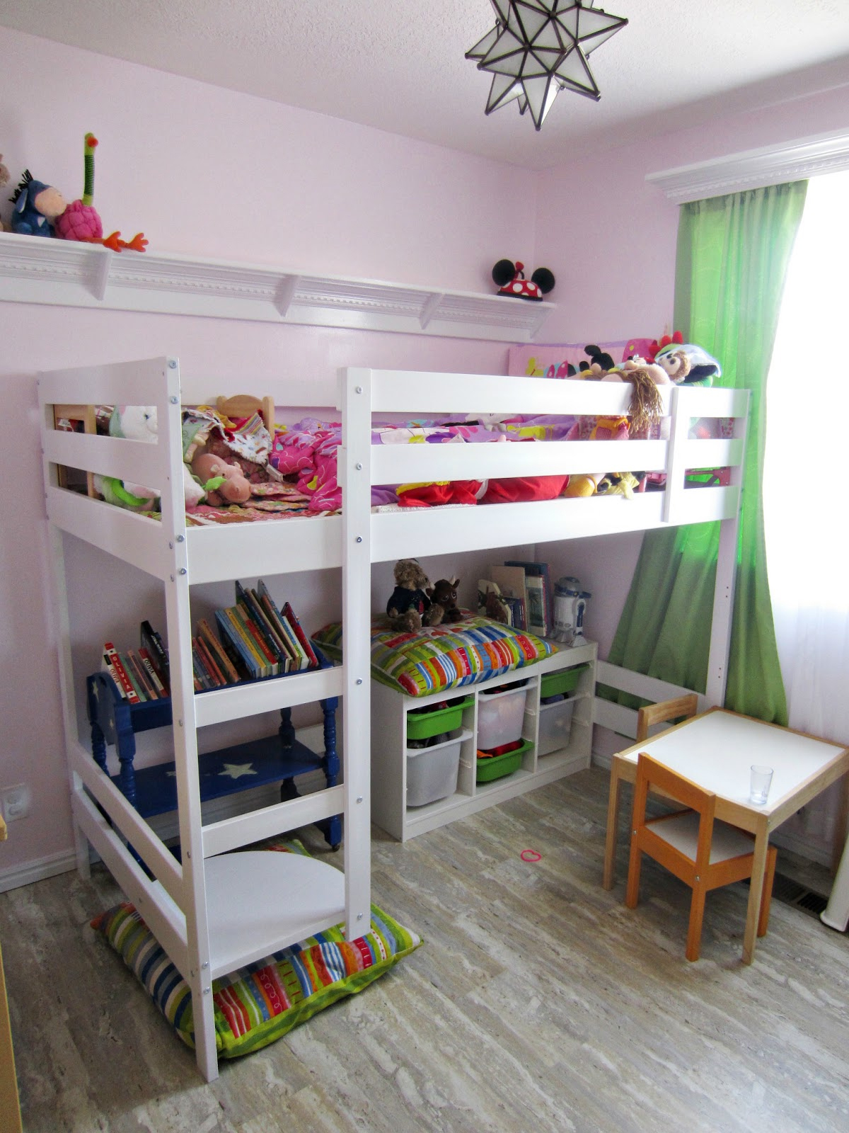 Hacked Ikea Loft Bed With Storage In Pink Room Decoist