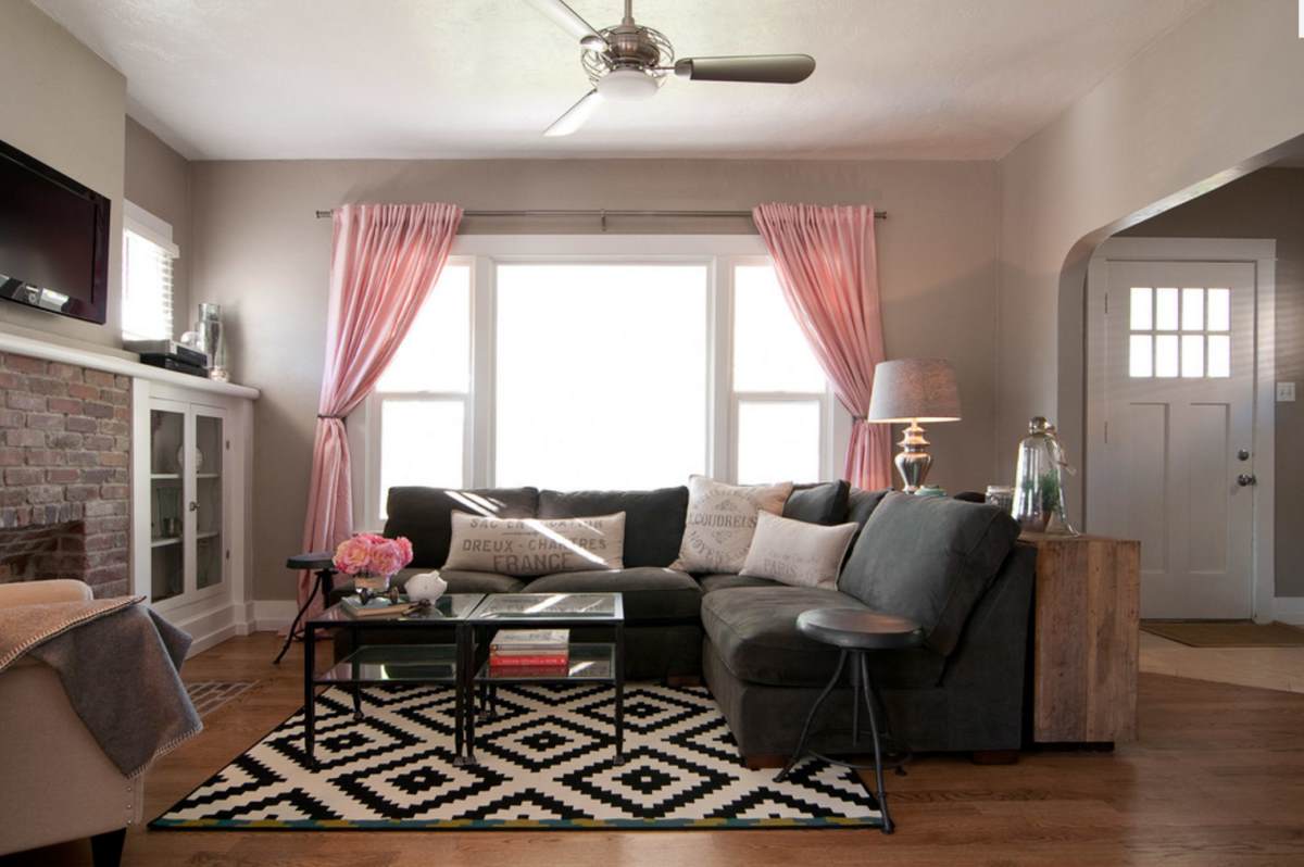 Taupe Living Room With Pink Accents 