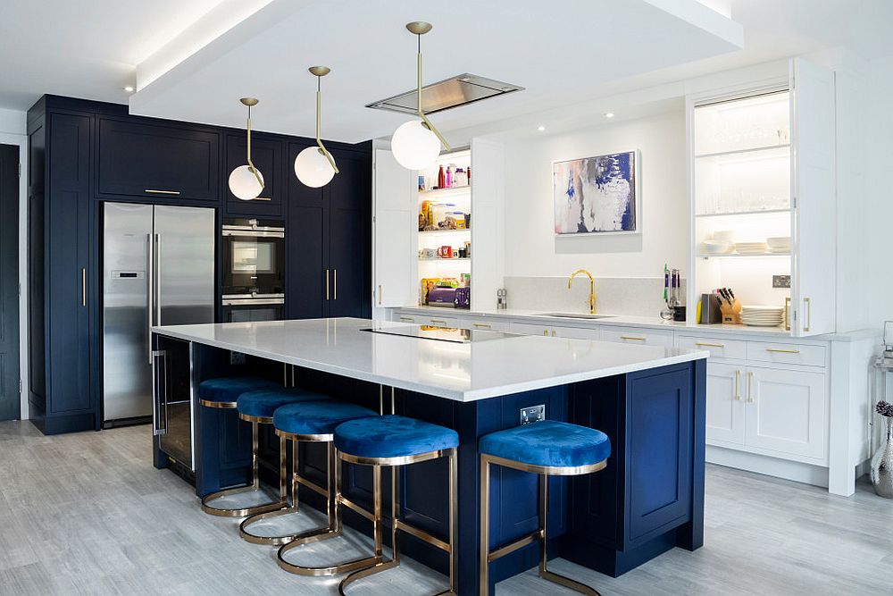 blue walled kitchen